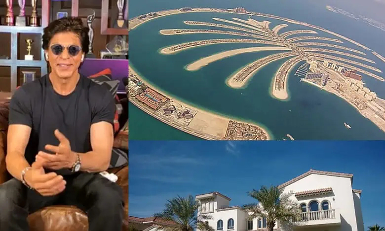 Shahrukh Khan and an image of the palm and his villa on the palm