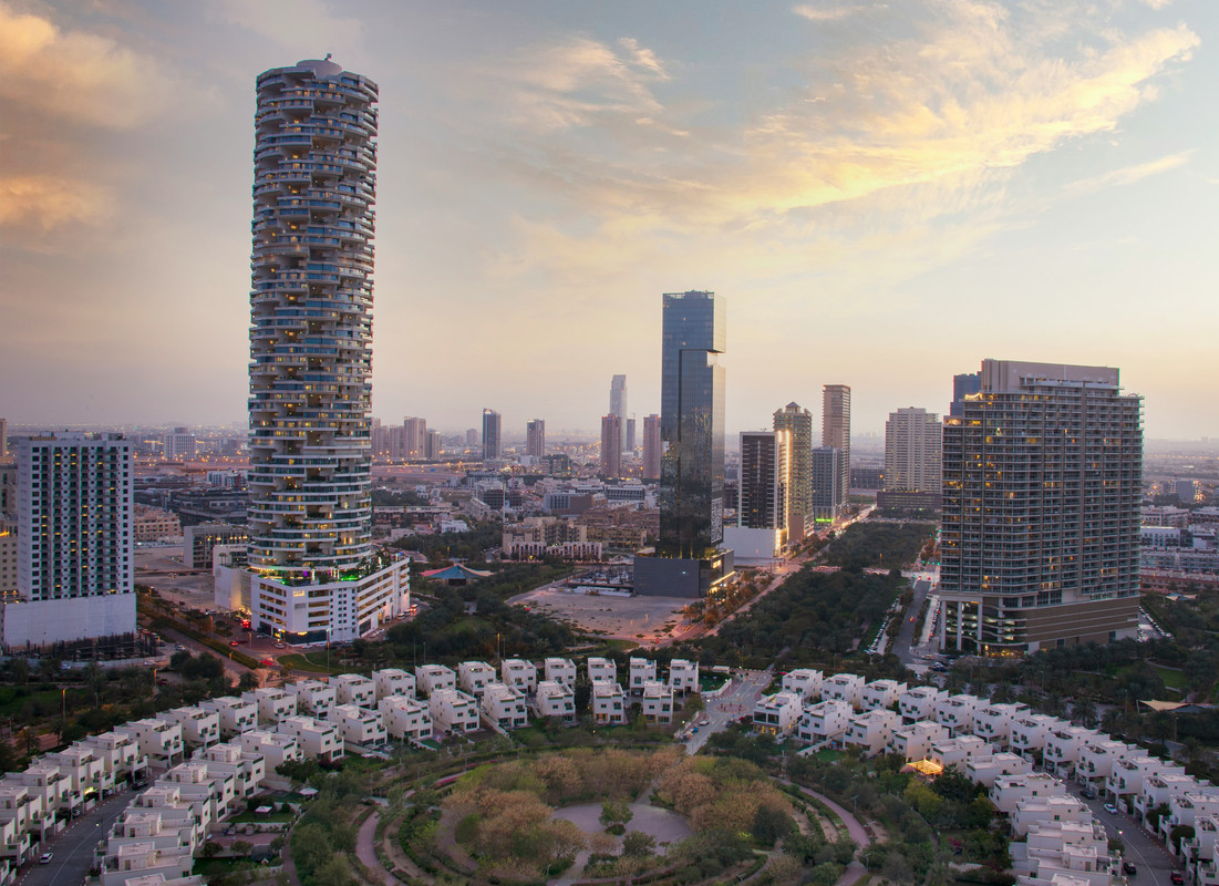An image of JVC in Dubai during the early evening